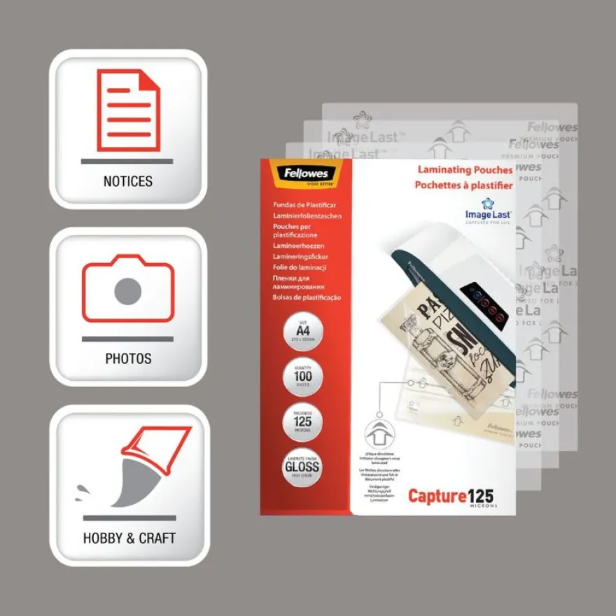 Fellowes - 100 pochettes de plastification A4 (216 x 303 mm) - 125 microns - brillantes