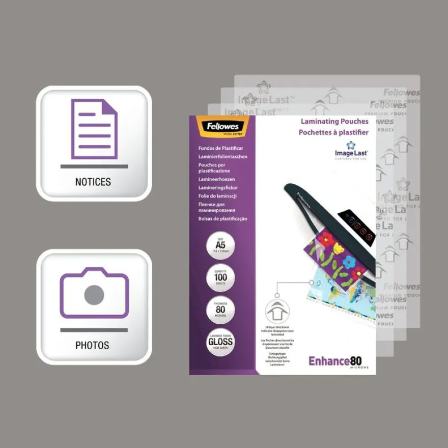 Fellowes - 100 pochettes de plastification A5 (154 x 216 mm) - 80 microns - brillantes