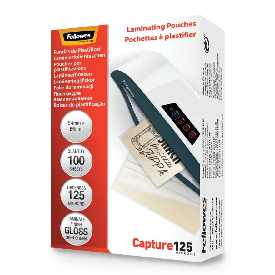 Fellowes - 100 pochettes de plastification (54 x 86 mm) - 125 microns - brillantes