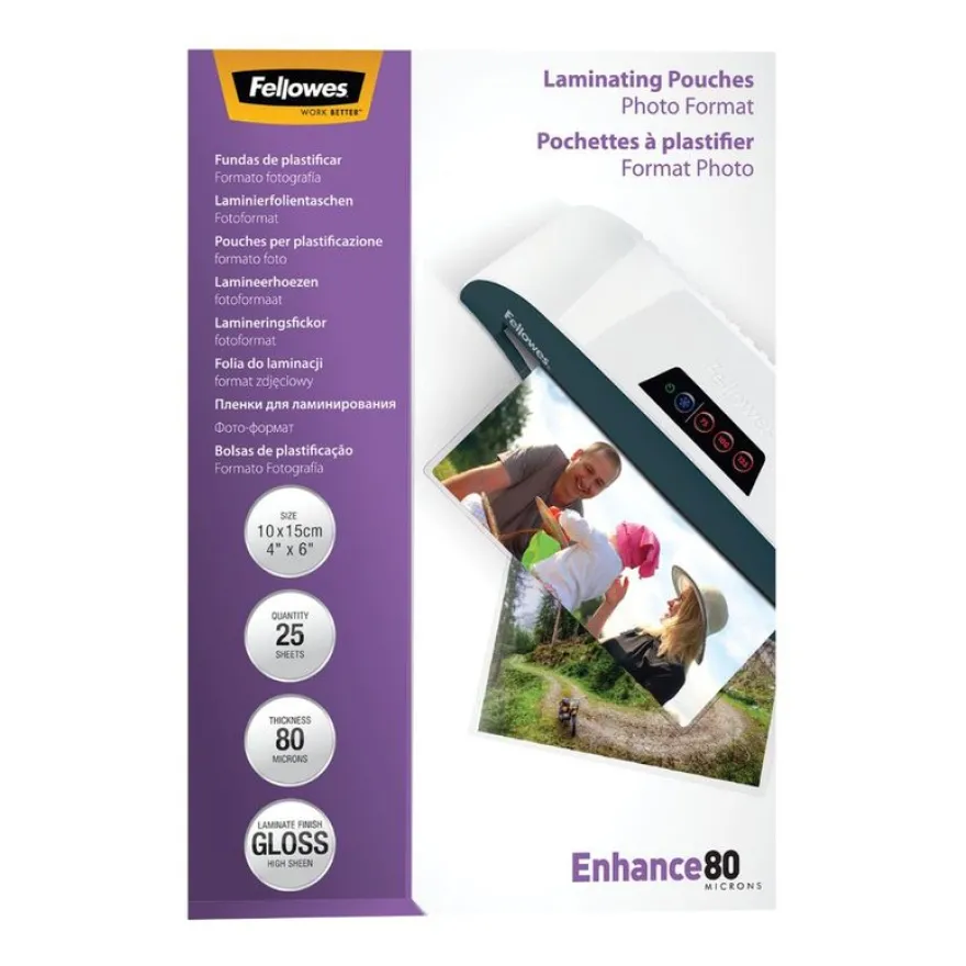 Fellowes - 25 pochettes de plastification photo (108 x 159 mm) - 80 microns - brillantes