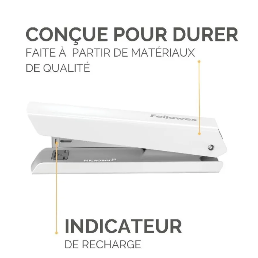 Fellowes - Agrafeuse LX820 blanche avec Microban® - capacité de 20 feuilles - pleine bande