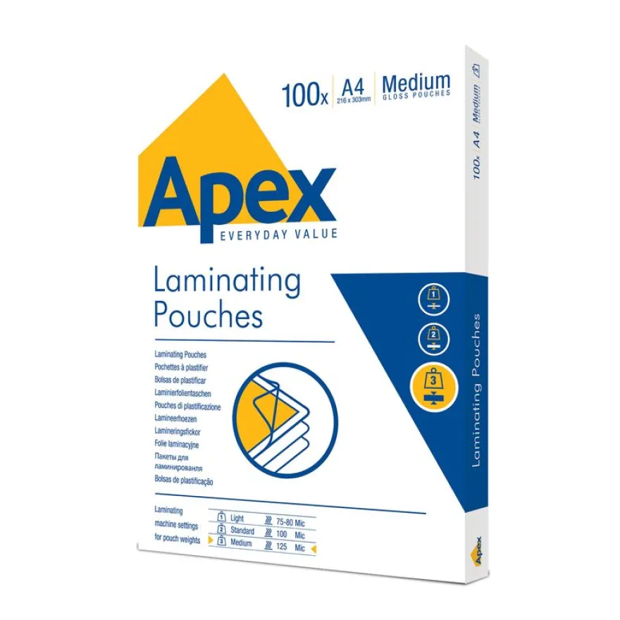 Fellowes Apex - 100 pochettes de plastification A4 (216 x 303 mm) - 125 microns