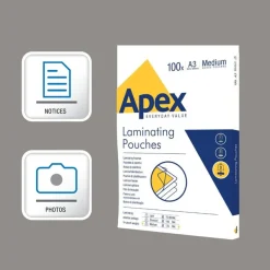 Fellowes Apex - 100 pochettes de plastification A3 (303 x 426 mm) - 125 microns