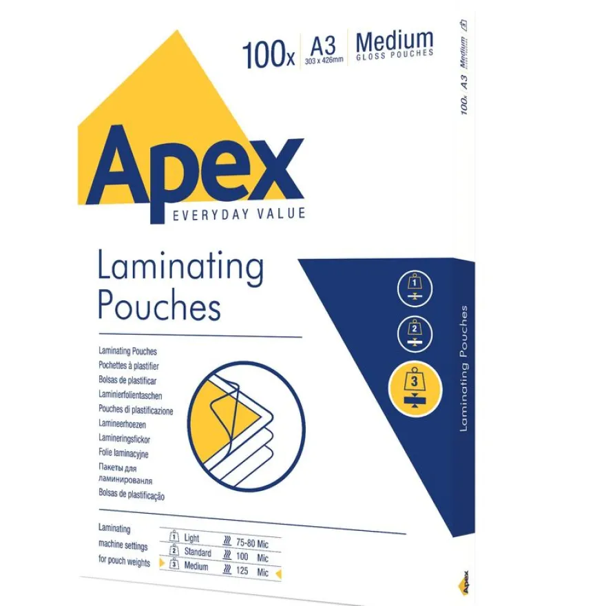 Fellowes Apex - 100 pochettes de plastification A3 (303 x 426 mm) - 125 microns