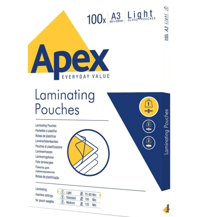 Fellowes Apex - 100 pochettes de plastification A3 (303 x 426 mm) - 80 microns