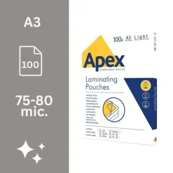 Fellowes Apex - 100 pochettes de plastification A3 (303 x 426 mm) - 80 microns