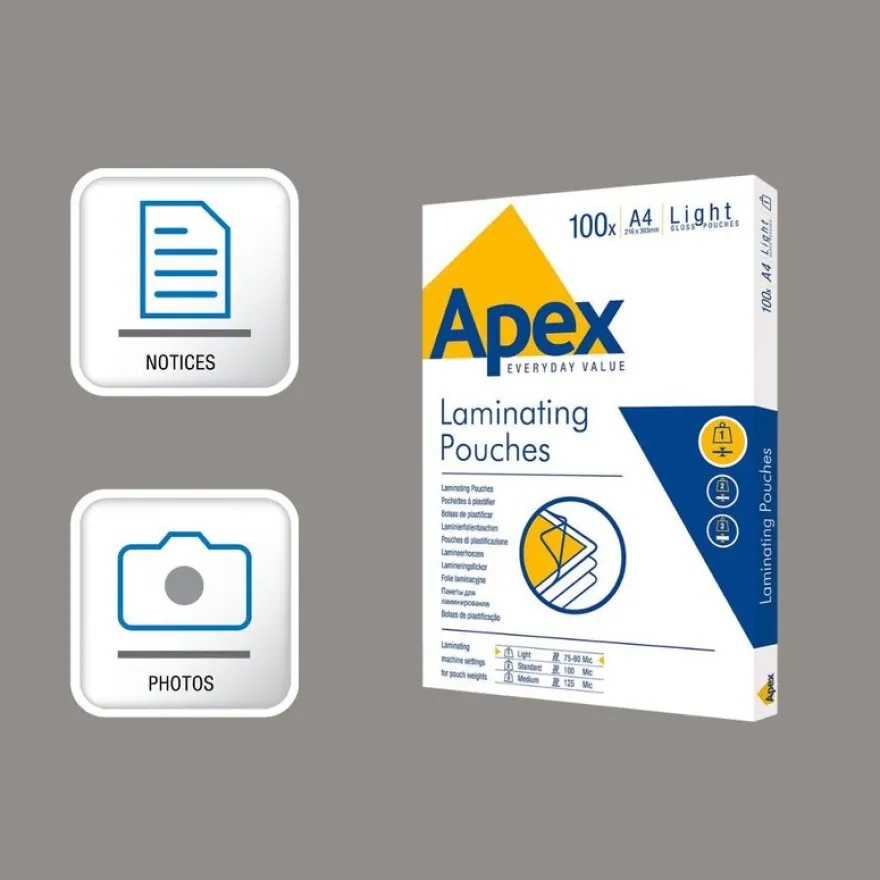 Fellowes Apex - 100 pochettes de plastifications A4 (216 x 303 mm) - 80 microns
