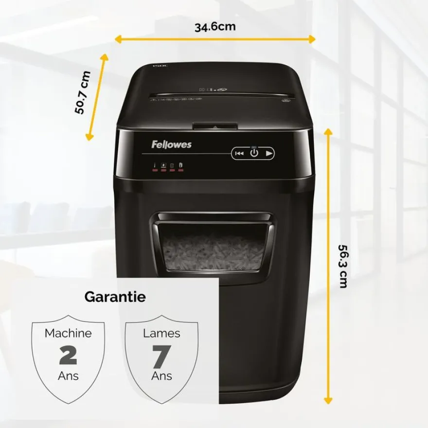 Fellowes AutoMax 200C - destructeur de documents coupe croisée - 200 feuilles - Corbeille 32 litres - anti-bourrage - destruction silencieuse