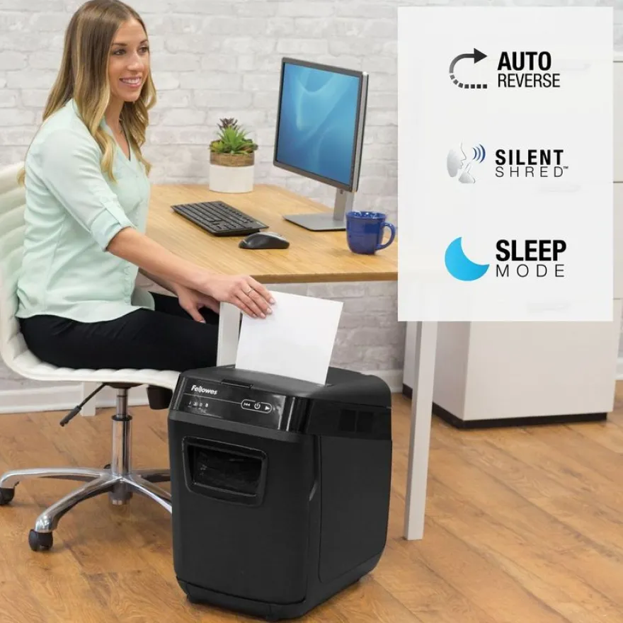 Fellowes AutoMax 200C - destructeur de documents coupe croisée - 200 feuilles - Corbeille 32 litres - anti-bourrage - destruction silencieuse
