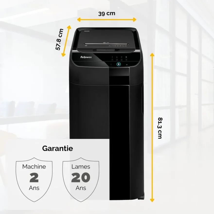 Fellowes AutoMax 350C - destructeur de documents coupe croisée - 350 feuilles - Corbeille 68 litres - anti-bourrage - destruction silencieuse
