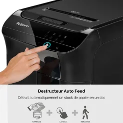 Fellowes AutoMax 350C - destructeur de documents coupe croisée - 350 feuilles - Corbeille 68 litres - anti-bourrage - destruction silencieuse