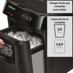 Fellowes AutoMax 150C - destructeur de documents coupe croisée - 150 feuilles - Corbeille 32 litres - anti-bourrage - destruction silencieuse