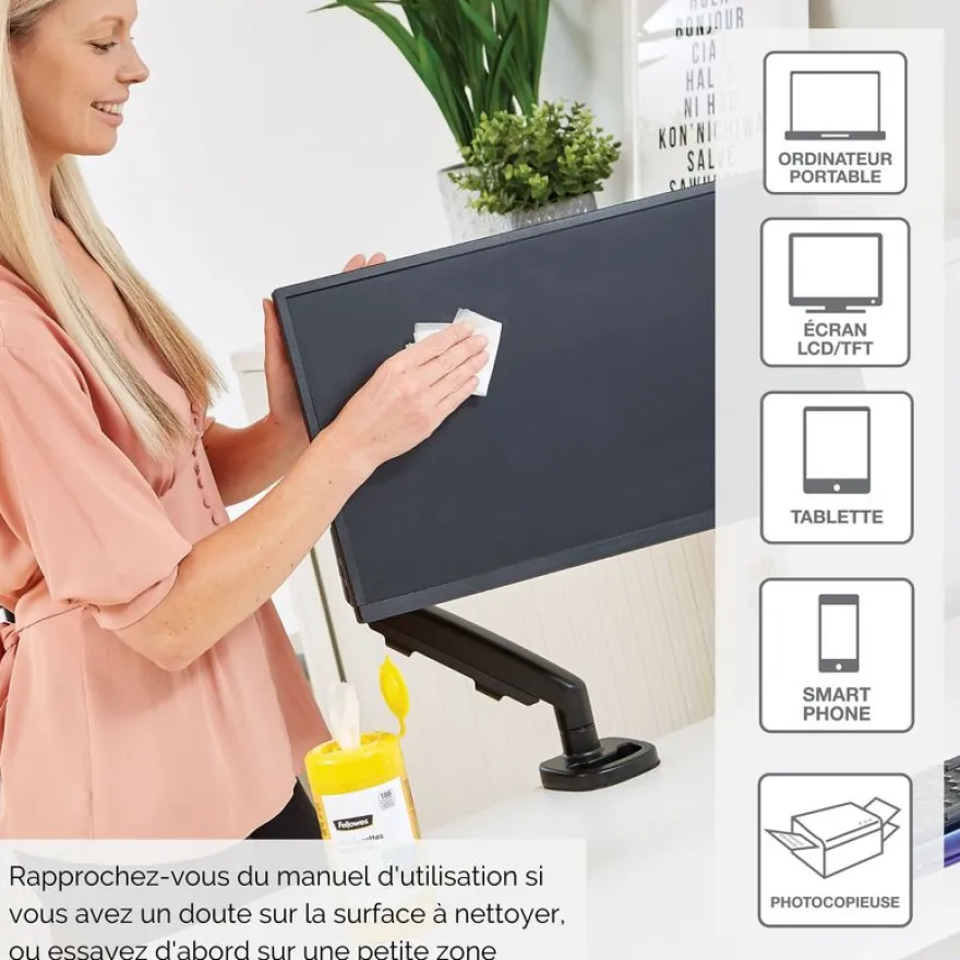 Fellowes Boîte de 100 lingettes nettoyantes pour écran