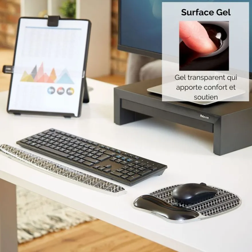 Fellowes chevron - Tapis de souris avec repose-poignet - support gel résistant - technologie anti-bactérienne Microban