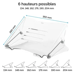 Fellowes Clarity - Support pour ordinateur portable transparent - réglable en hauteur - avec fentes d'aération