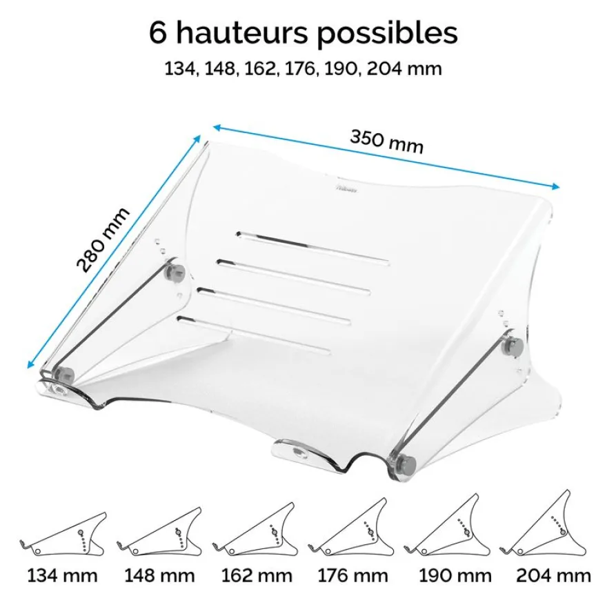 Fellowes Clarity - Support pour ordinateur portable transparent - réglable en hauteur - avec fentes d'aération