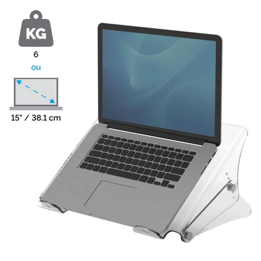 Fellowes Clarity - Support pour ordinateur portable transparent - réglable en hauteur - avec fentes d'aération
