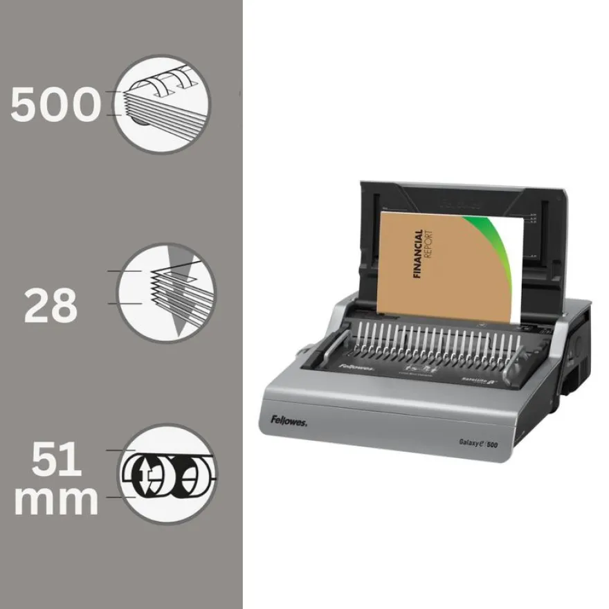 Fellowes Galaxy-E 500 - machine à relier / relieuse perforeuse éléctrique - perfore 25 feuilles - relie 500f