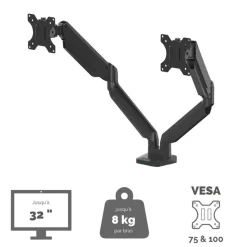 Fellowes Platinum series - Bras porte écran double réglable - fixation sur bureau - noir
