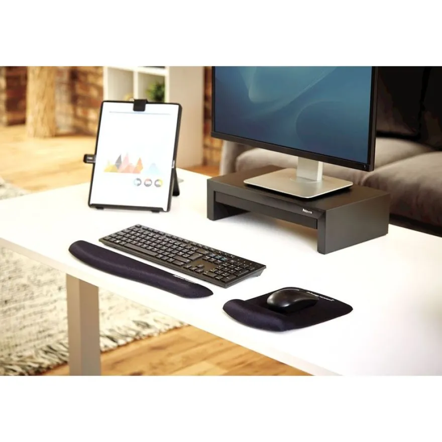 Fellowes PlushTouch - Repose-poignets clavier ergonomique - protection antibactérienne Microban - mousse à mémoire de forme résistante - noir