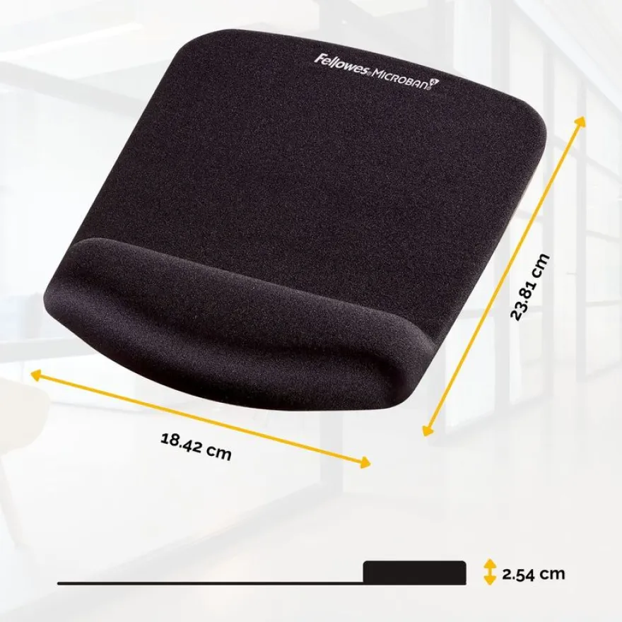 Fellowes PlushTouch - Tapis de souris / repose-poignets ergonomique - noir - protection anti-bactérienne Microban - surface douce et antidérapante