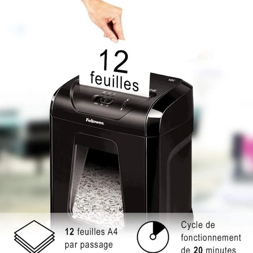Fellowes Powershred 12C - destructeur de documents coupe croisée -12 feuilles - Corbeille 12 litres
