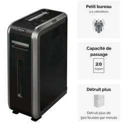 Fellowes Powershred 125Ci - destructeur de documents coupe croisée - 20 feuilles - Corbeille 53 litres - sécurité SafeSense