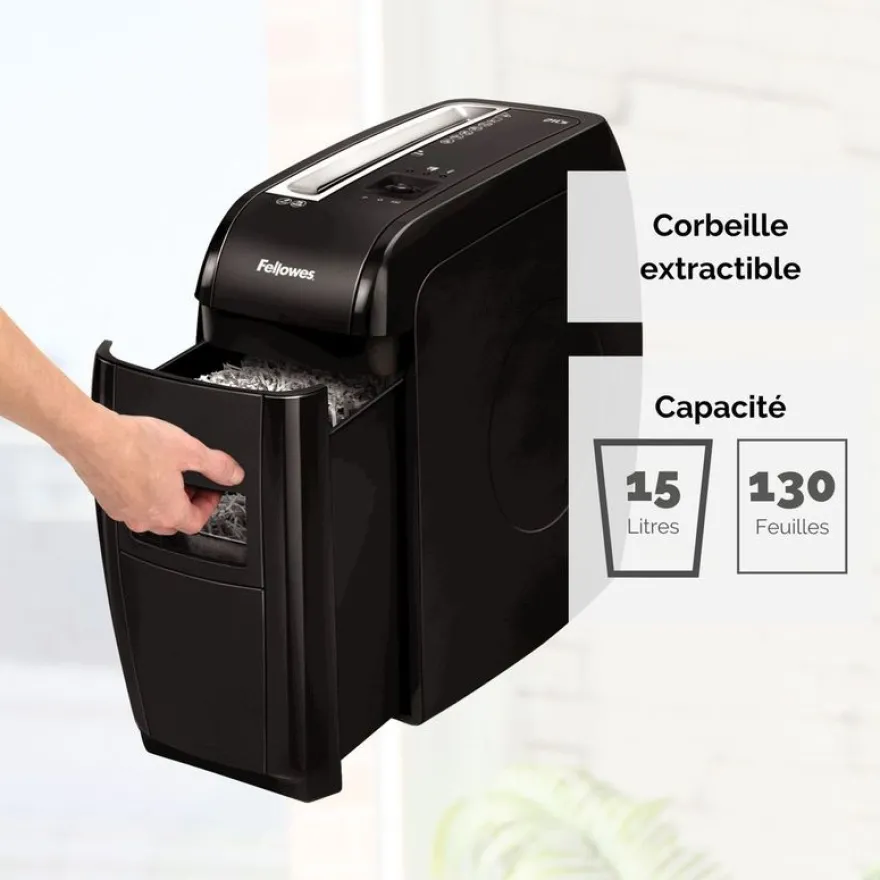 Fellowes Powershred 21Cs - destructeur de documents coupe croisée - 12 feuilles - Corbeille 15 litres - sécurité SafeSense