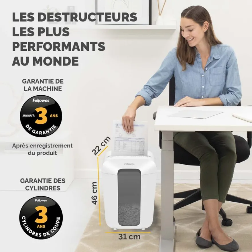 Fellowes Powershred LX70 - destructeur de documents coupe croisée - 11 feuilles - Corbeille 18 litres - blanc