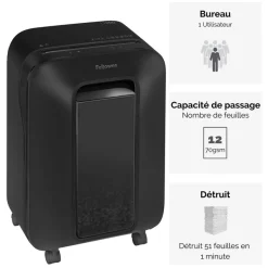 Fellowes Powershred LX200 - destructeur de documents coupe croisée mini-cut - 12 feuilles - Corbeille 22 litres