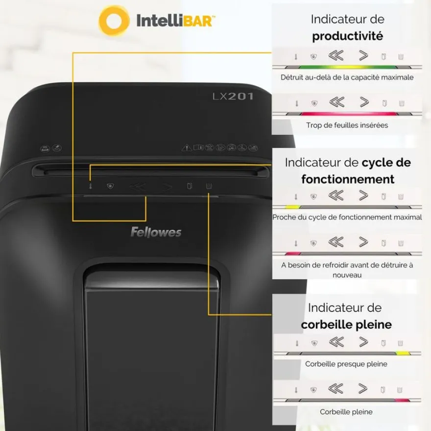 Fellowes Powershred LX201 - destructeur de documents coupe croisée microparticules - 12 feuilles - Corbeille 22 litres - noir