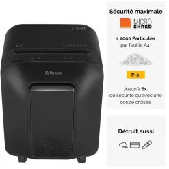Fellowes Powershred LX201 - destructeur de documents coupe croisée microparticules - 12 feuilles - Corbeille 22 litres - noir
