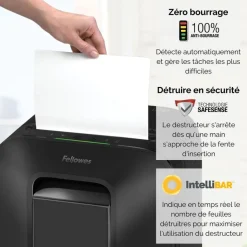 Fellowes Powershred LX201 - destructeur de documents coupe croisée microparticules - 12 feuilles - Corbeille 22 litres - noir