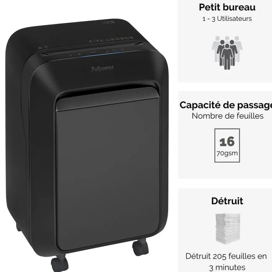 Fellowes Powershred LX210 - destructeur de documents coupe croisée mini-cut - 16 feuilles - Corbeille 23 litres