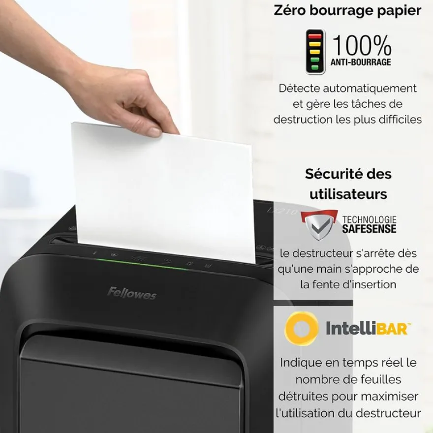 Fellowes Powershred LX210 - destructeur de documents coupe croisée mini-cut - 16 feuilles - Corbeille 23 litres
