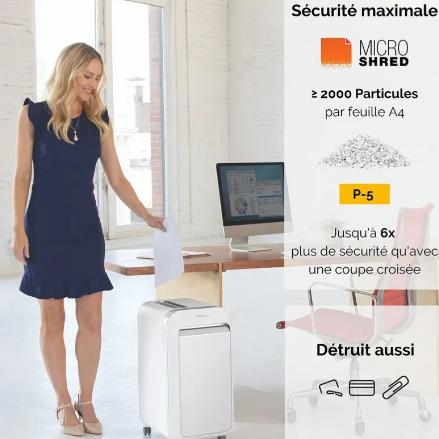Fellowes Powershred LX221 - destructeur de documents coupe croisée microparticules - 20 feuilles - Corbeille 30 litres - blanc