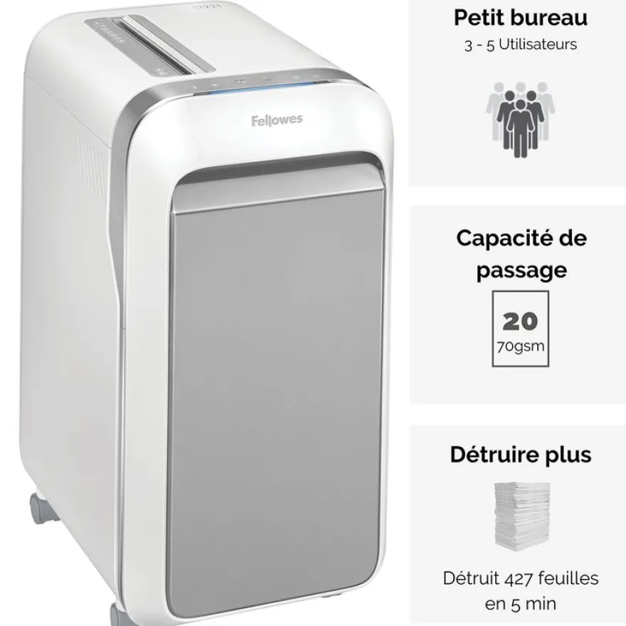 Fellowes Powershred LX221 - destructeur de documents coupe croisée microparticules - 20 feuilles - Corbeille 30 litres - blanc