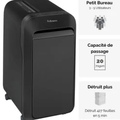Fellowes Powershred LX221 - destructeur de documents coupe croisée microparticules - 20 feuilles - Corbeille 30 litres - noir