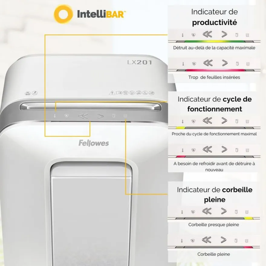 Fellowes Powershred LX201 - destructeur de documents coupe croisée microparticules - 12 feuilles - Corbeille 22 litres - blanc