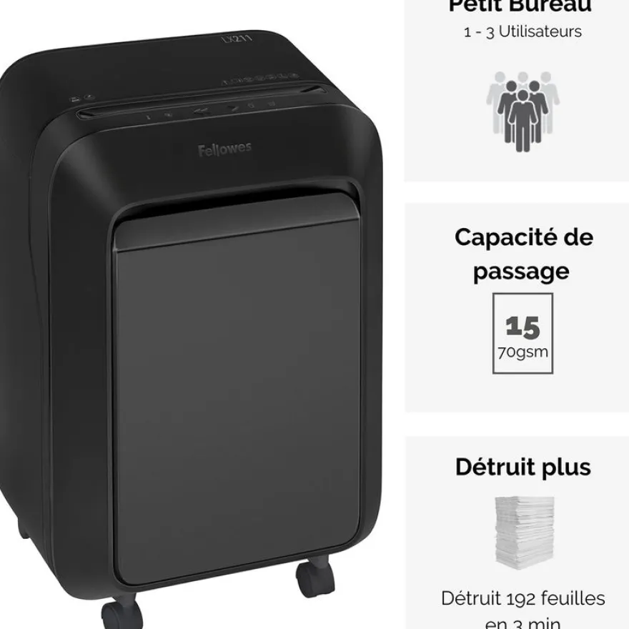 Fellowes Powershred LX211 - destructeur de documents coupe croisée microparticules - 15 feuilles - Corbeille 23 litres - noir