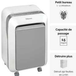Fellowes Powershred LX211 - destructeur de documents coupe croisée microparticules - 15 feuilles - Corbeille 23 litres - blanc