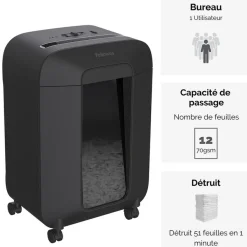 Fellowes Powershred LX85 - destructeur de documents coupe croisée - 12 feuilles - Corbeille 19 litres - sécurité SafeSense