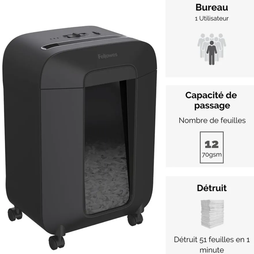 Fellowes Powershred LX85 - destructeur de documents coupe croisée - 12 feuilles - Corbeille 19 litres - sécurité SafeSense