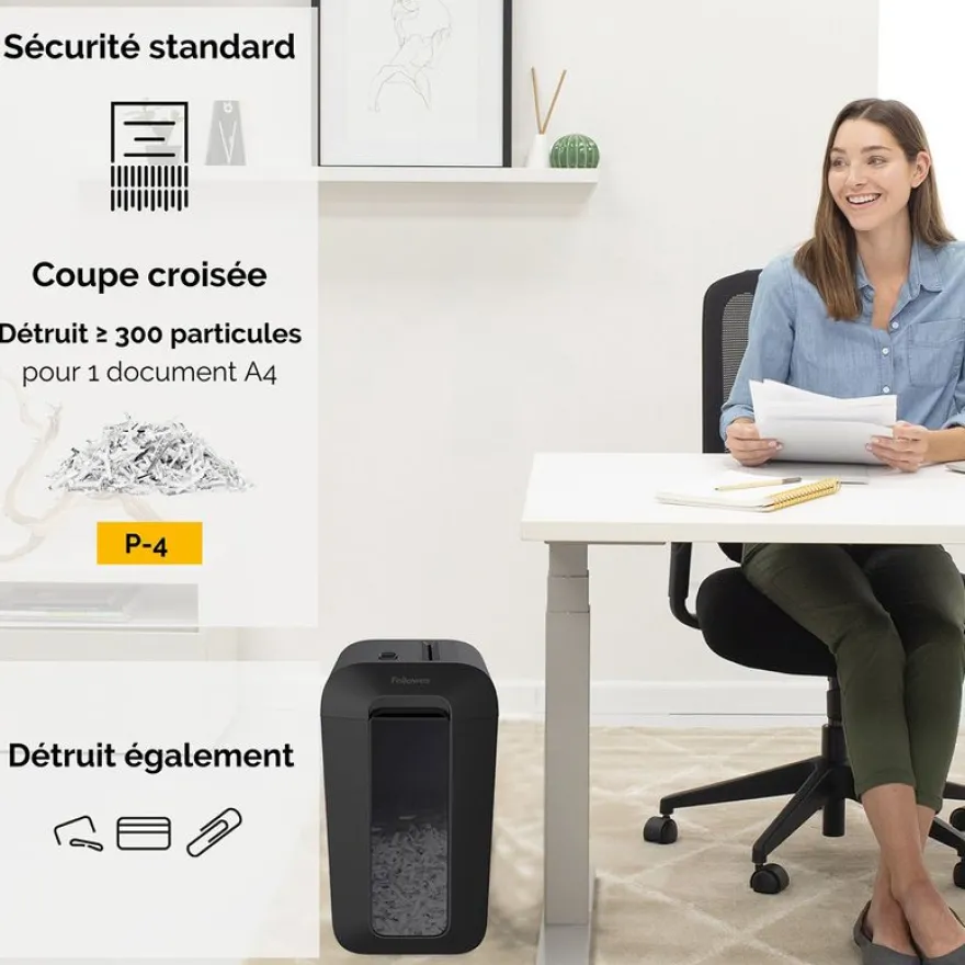 Fellowes Powershred LX65 - destructeur de documents coupe croisée - 10 feuilles - Corbeille 22 litres - noir