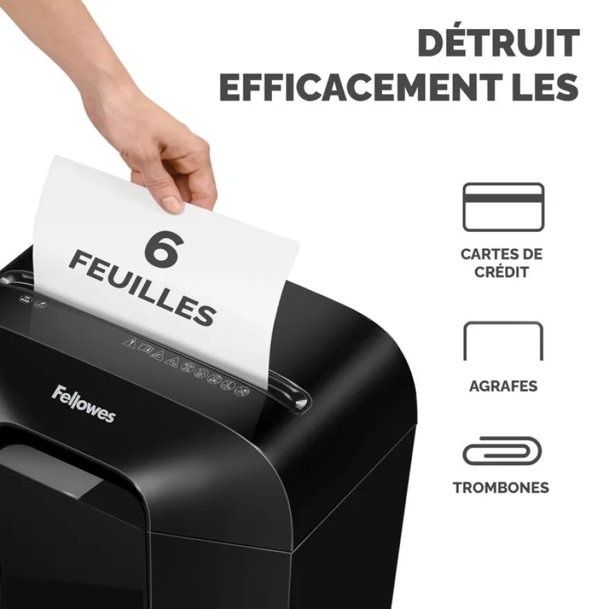 Fellowes Powershred LX25M - Destructeur de documents coupe croisée mini-cut - 6 feuilles - Corbeille 11,5 litres