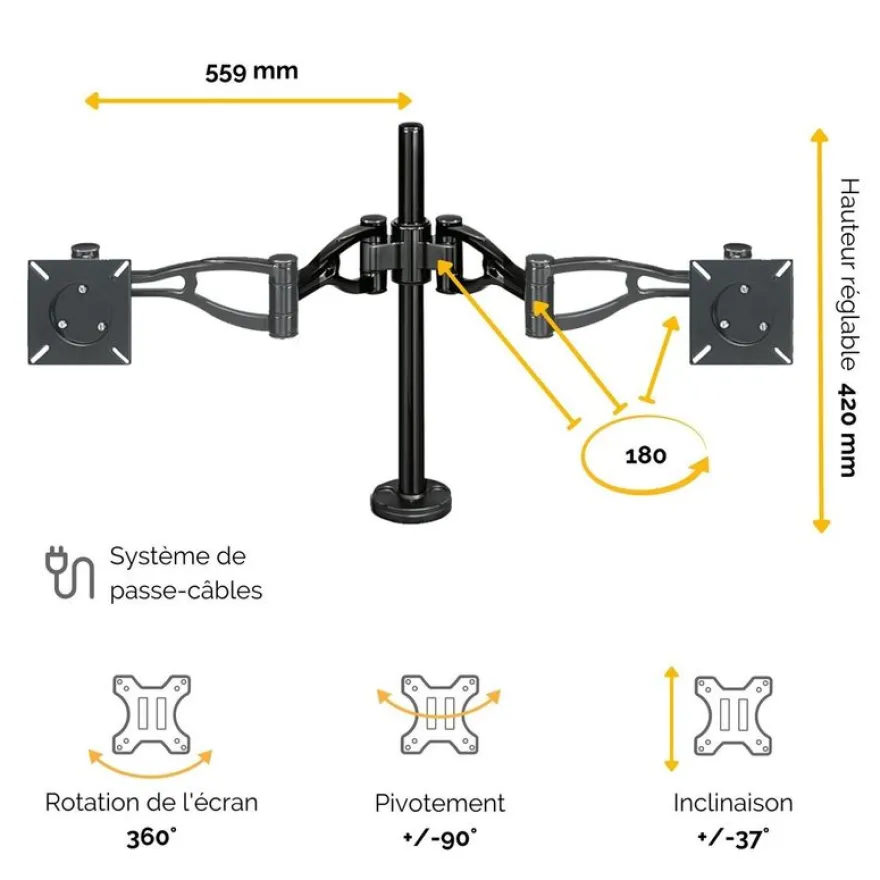 Fellowes Professional Series - Bras porte-écran double jusqu'à 26" - angle et hauteur ajustable