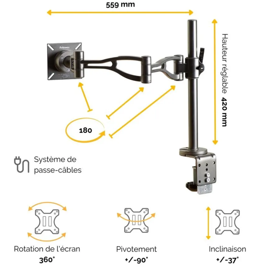 Fellowes Professional Series - Bras porte-écran simple