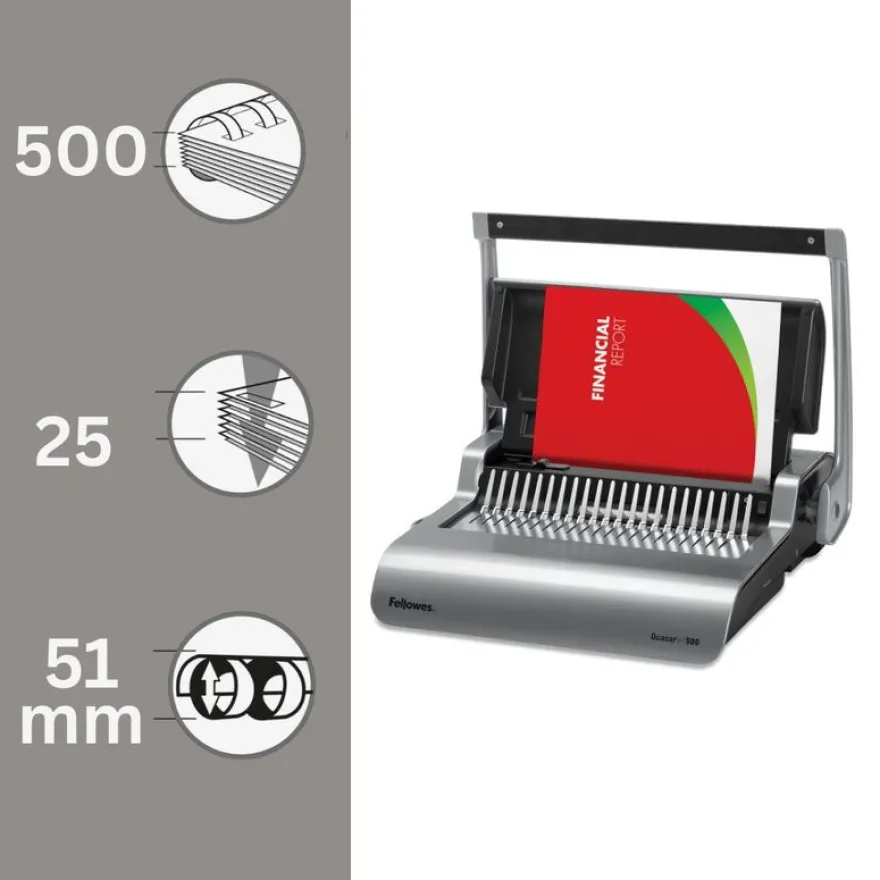 Fellowes Quasar +500 - machine à relier / relieuse perforeuse manuelle - perfore 25 feuilles - relie 500f