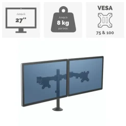 Fellowes Reflex - Bras porte-écran double jusqu'à 30" - réglable en hauteur et en profondeur - système de passe câble intégré - noir