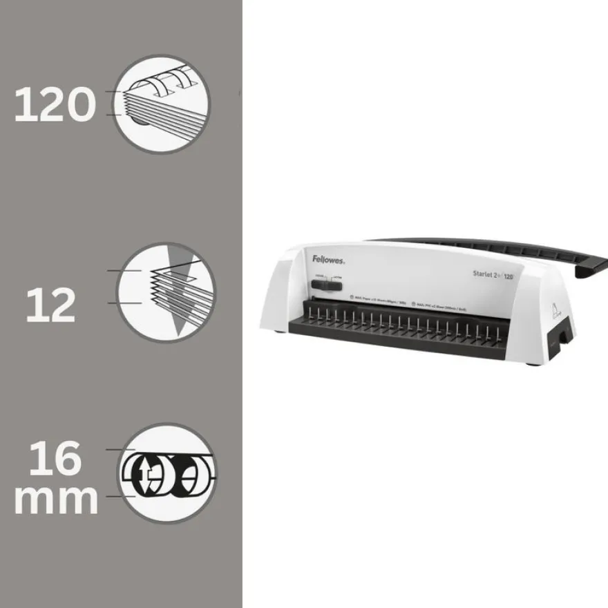Fellowes Starlet 2+ - machine à relier / relieuse perforeuse manuelle - perfore 12 feuilles - relie 120f